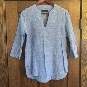 Ivanka Trump Linen Blouse Size Small Gold Detail